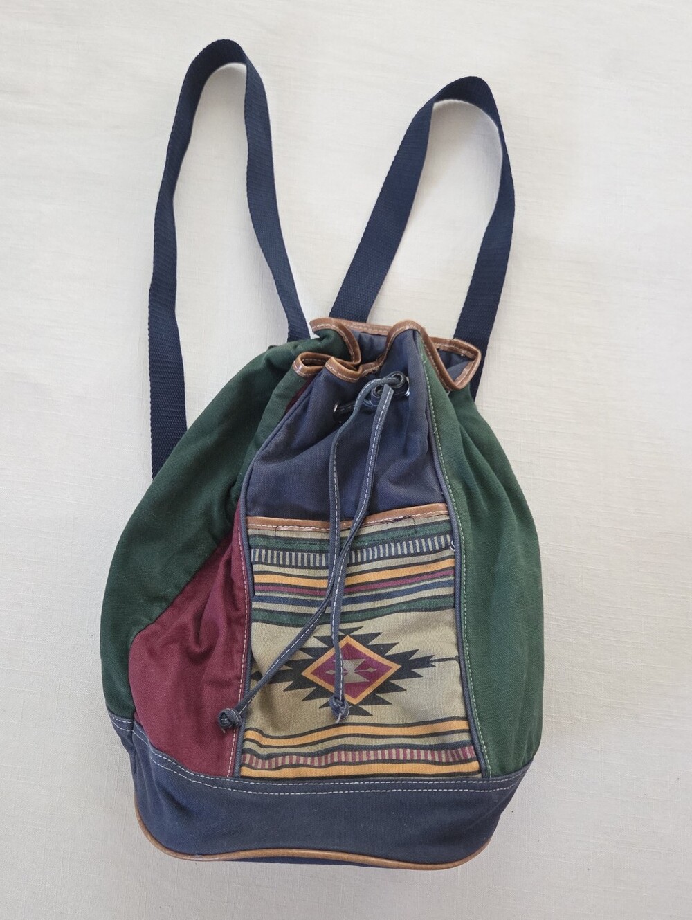Vintage Colorblock Canvas Drawstring Backpack - Multicolor Tribal Pattern Gitano